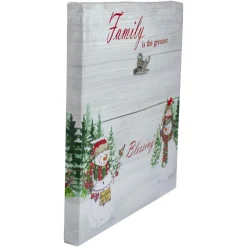 10" Lighted Snowman Family Blessing Christmas Canvas Wall Art With Photo Clip