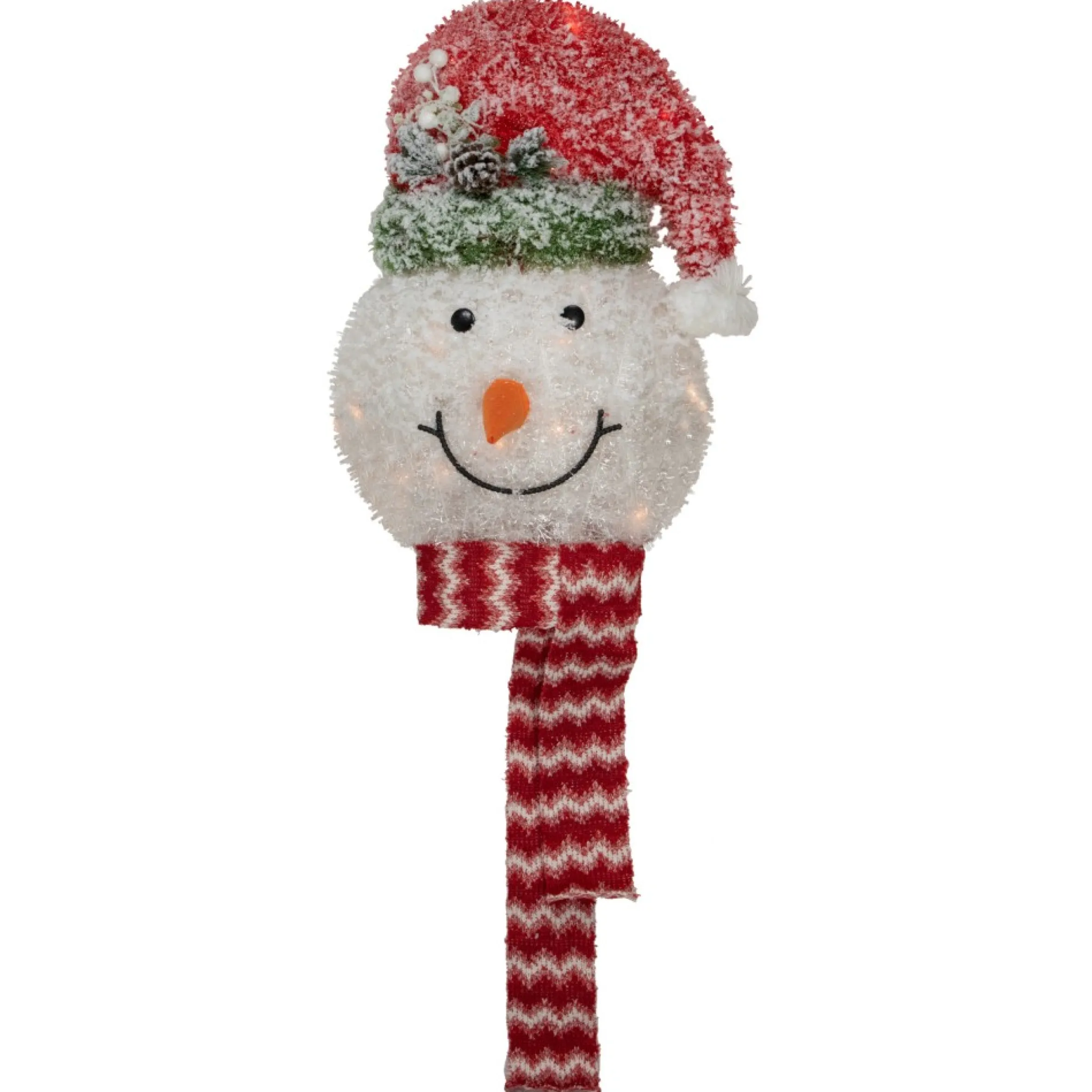 22" Lighted Snowman Wearing A Red Frosted Hat With Pine Christmas Tree Topper