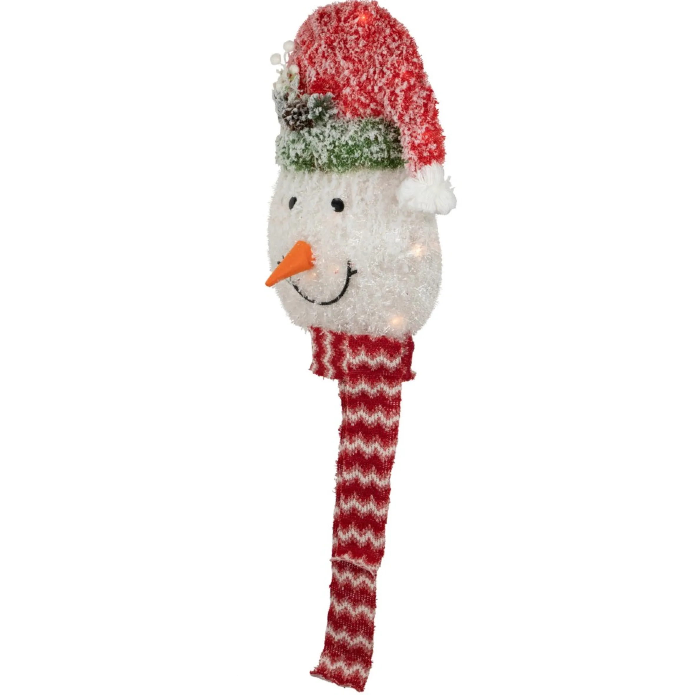 22" Lighted Snowman Wearing A Red Frosted Hat With Pine Christmas Tree Topper