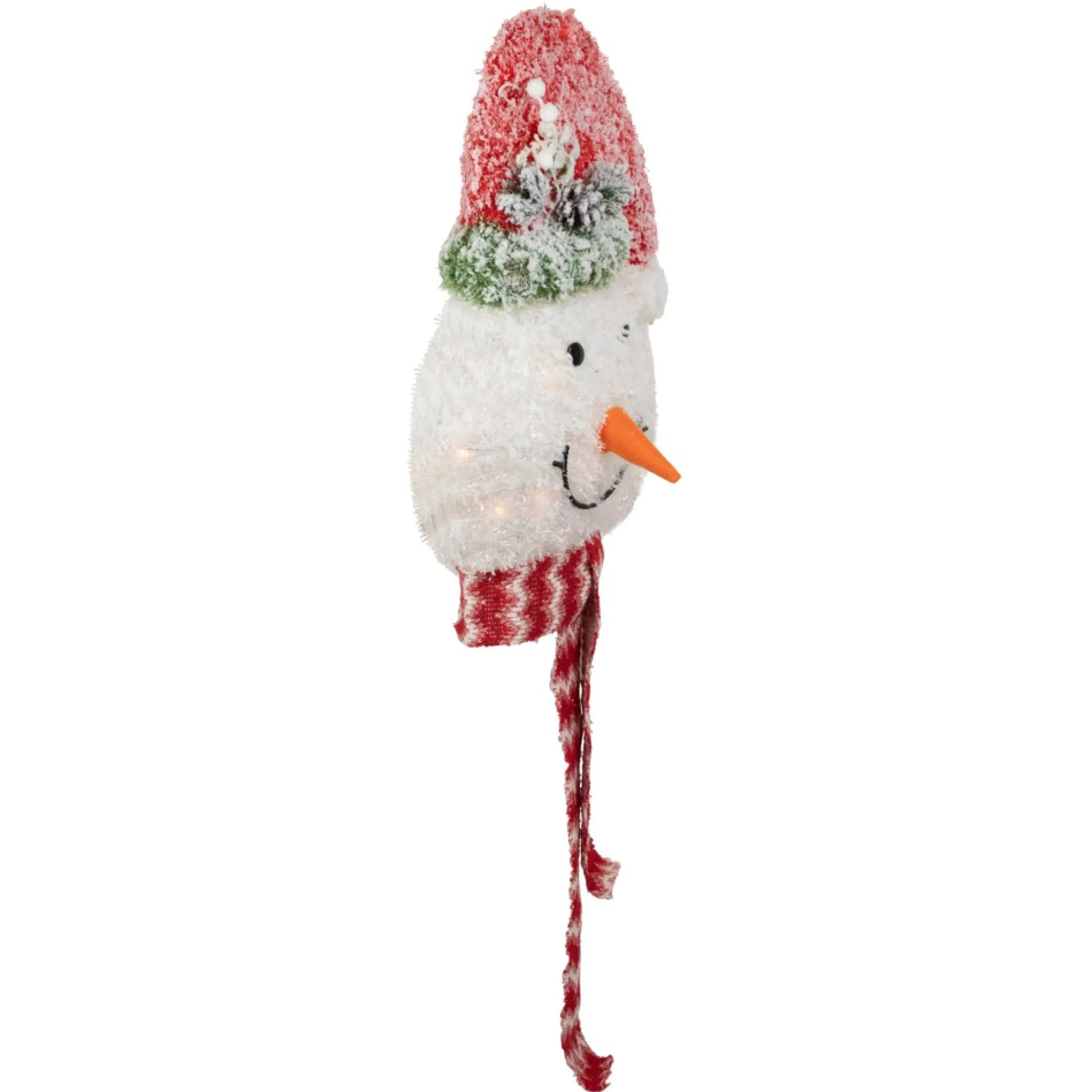 22" Lighted Snowman Wearing A Red Frosted Hat With Pine Christmas Tree Topper