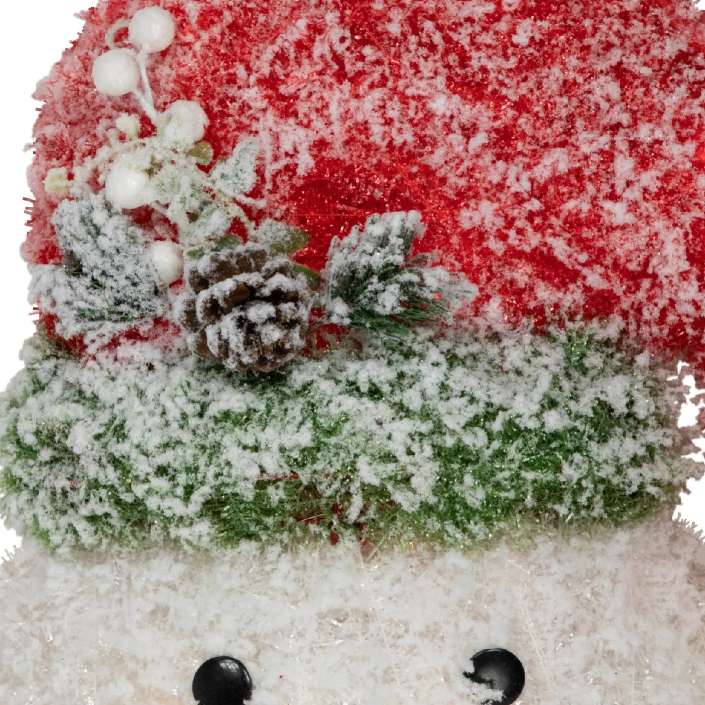 22" Lighted Snowman Wearing A Red Frosted Hat With Pine Christmas Tree Topper