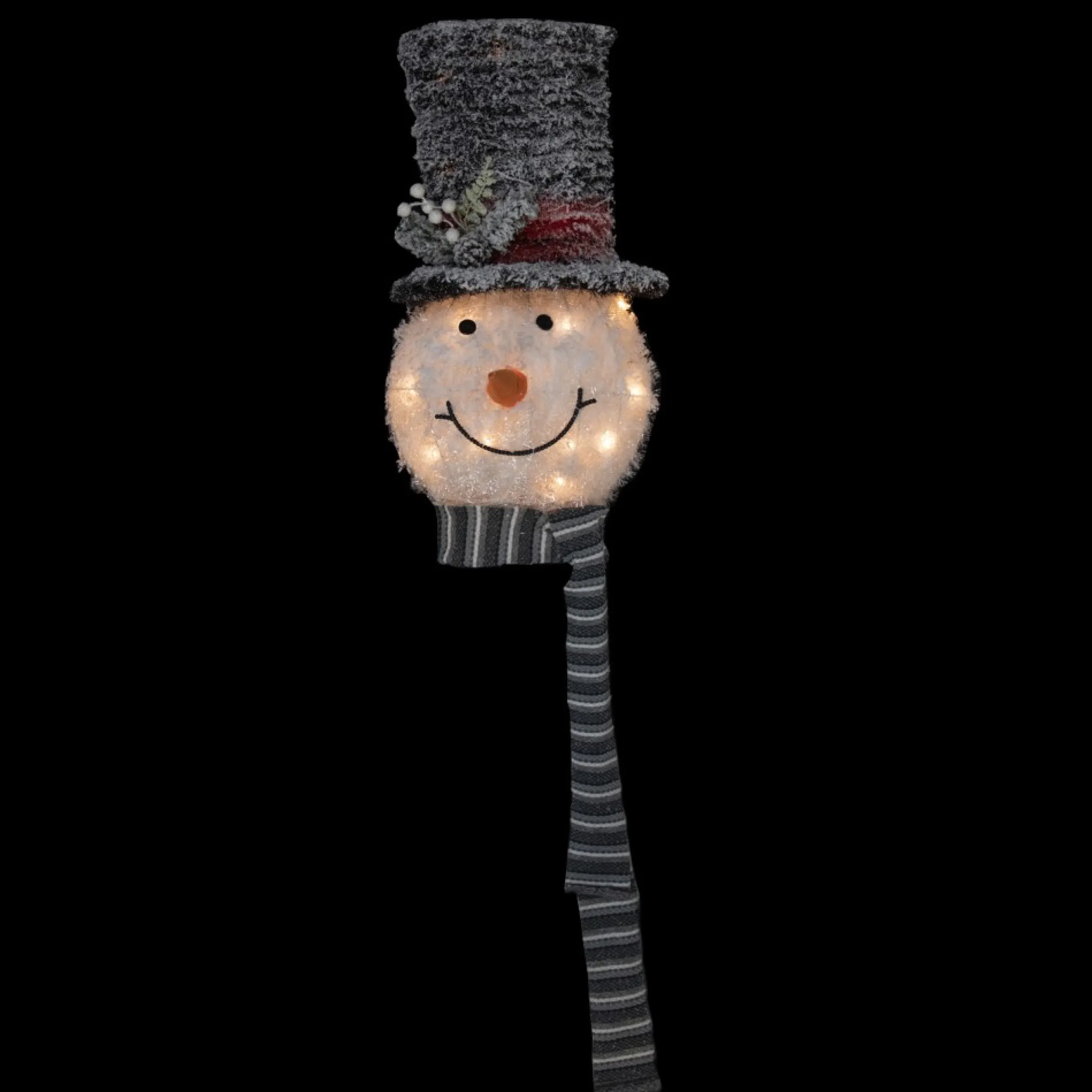 25" Lighted Snowman With Black Frosted Top Hat Christmas Tree Topper