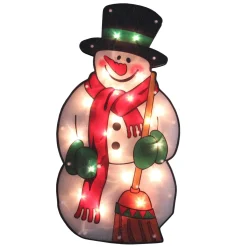17.5" Lighted Snowman With Broom Christmas Window Silhouette