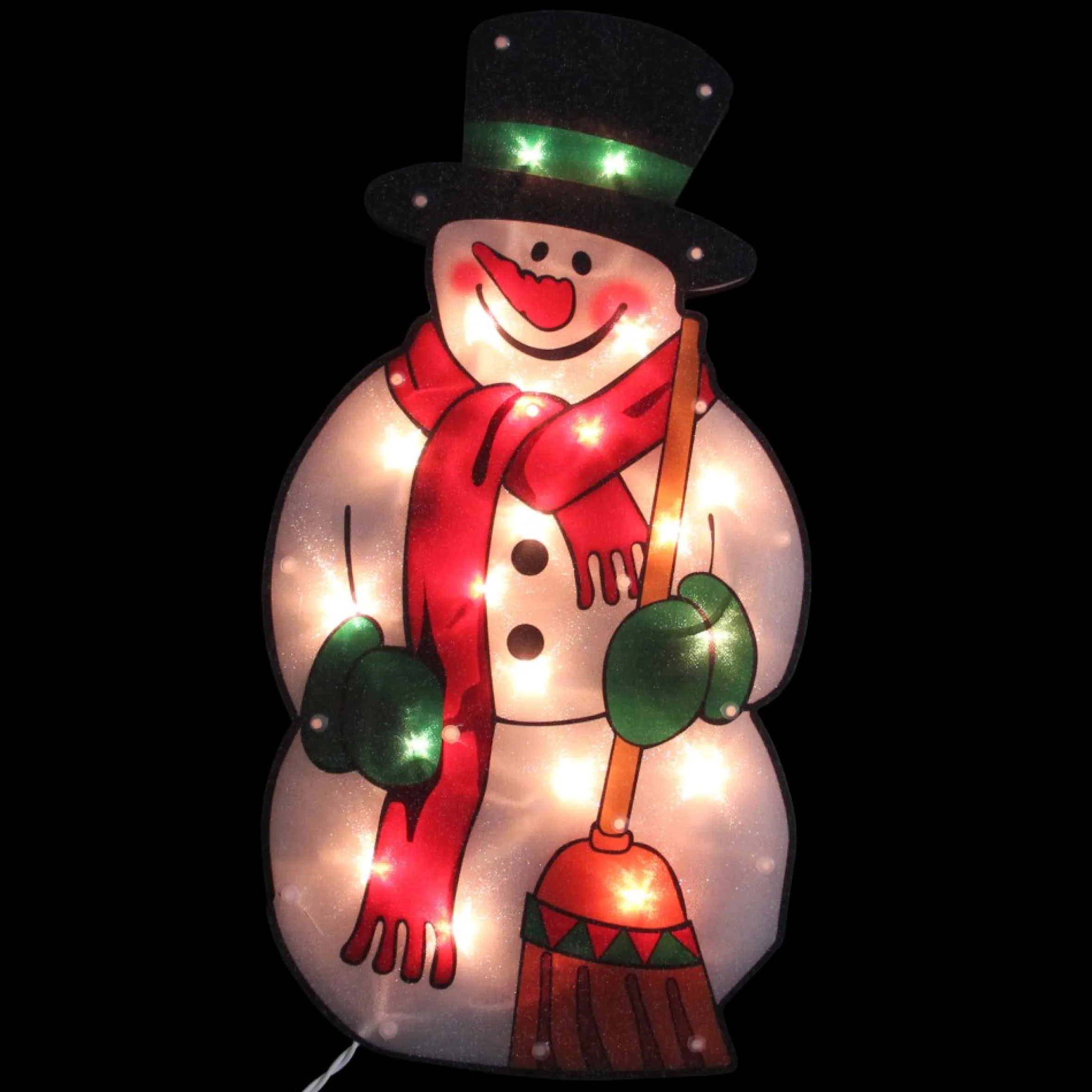 17.5" Lighted Snowman With Broom Christmas Window Silhouette