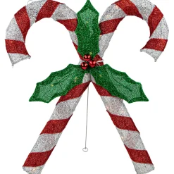 27" Lighted Sparkling Red And Silver Double Candy Cane Outdoor Christmas Decor