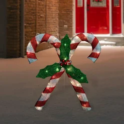27" Lighted Sparkling Red And Silver Double Candy Cane Outdoor Christmas Decor