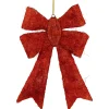 23" Lighted Sparkling Red Sisal Double Bow Outdoor Christmas Decoration