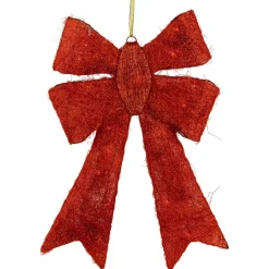 23" Lighted Sparkling Red Sisal Double Bow Outdoor Christmas Decoration