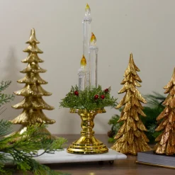 14.5" Lighted Water Candle On A Gold Base With Berries