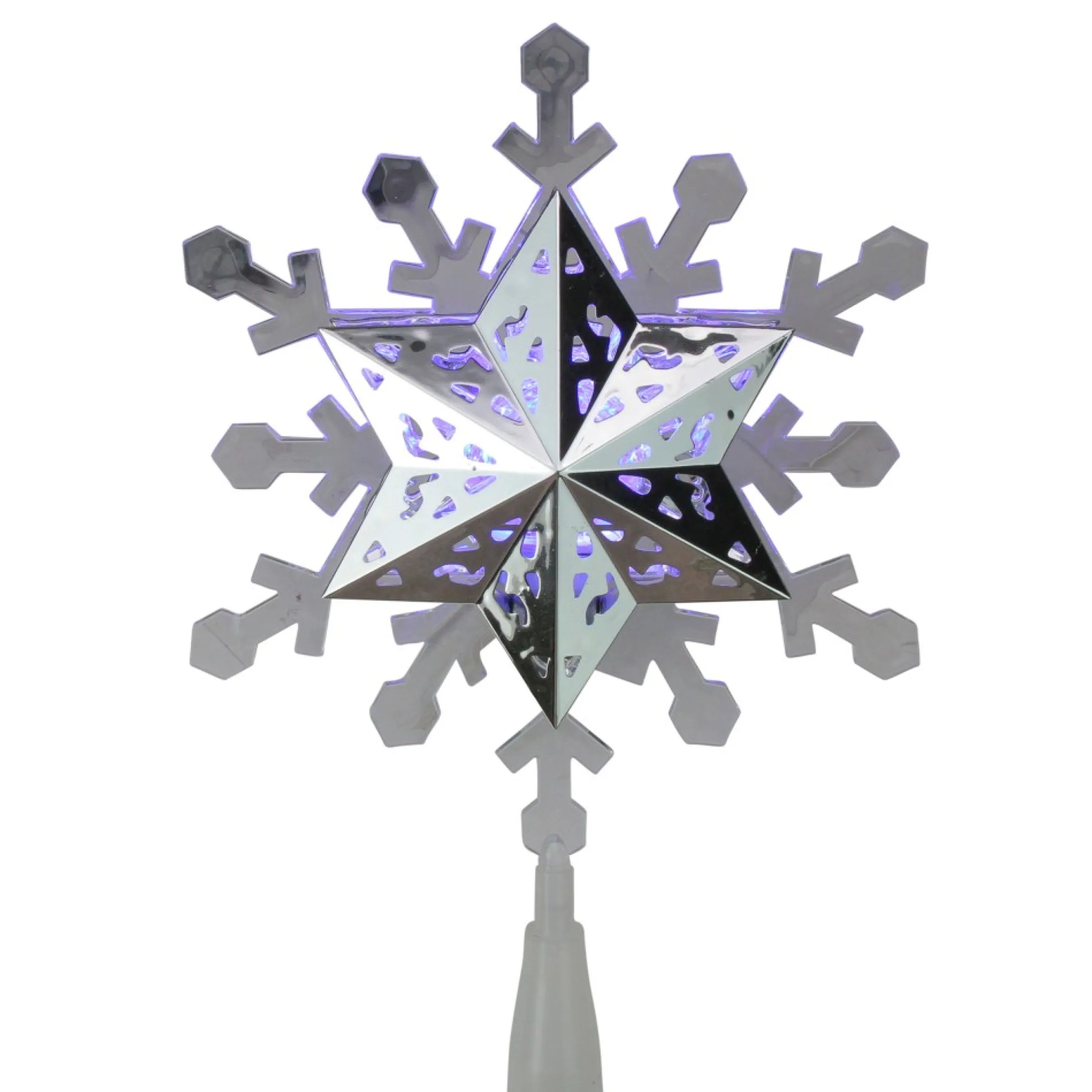 9.25'' Lighted White And Blue Rotating Snowflake Christmas Tree Topper - Clear Led Lights