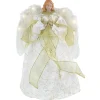 14" Lighted White And Gold Angel In A Dress Christmas Tree Topper - Warm White Lights