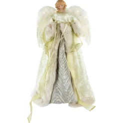 18" Lighted White And Gold Angel In A Dress Christmas Tree Topper - Warm White Lights