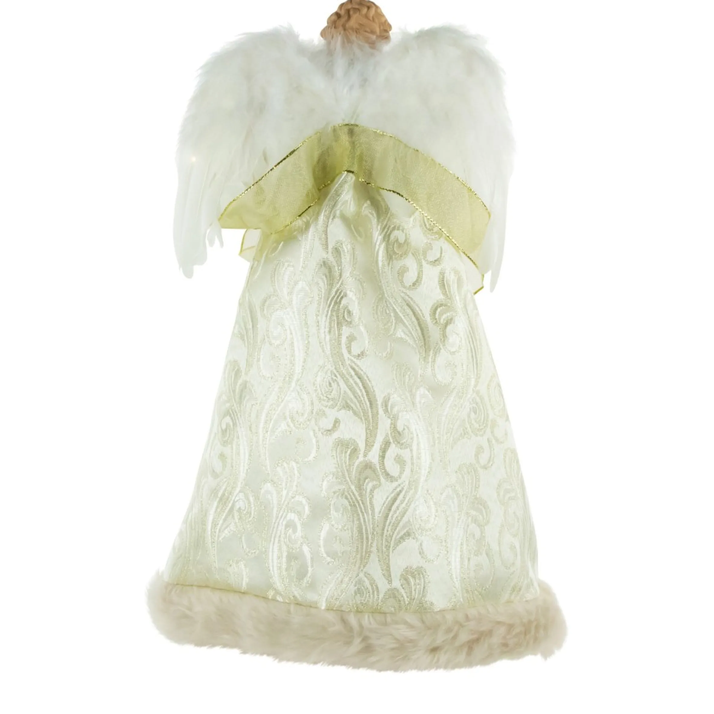 18" Lighted White And Gold Angel In A Dress Christmas Tree Topper - Warm White Lights