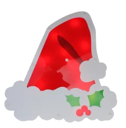 12.5" Lighted White And Red Santa Hat Christmas Window Silhouette Decoration