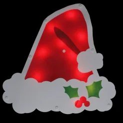 12.5" Lighted White And Red Santa Hat Christmas Window Silhouette Decoration
