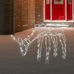 42" Lighted White Feeding Reindeer Outdoor Christmas Decoration