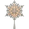 10" Lighted White Frosted 3-D Snowflake Christmas Tree Topper - Clear Lights