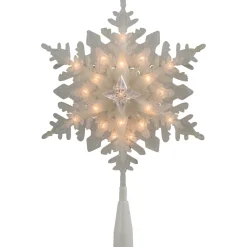 10" Lighted White Frosted 3-D Snowflake Christmas Tree Topper - Clear Lights