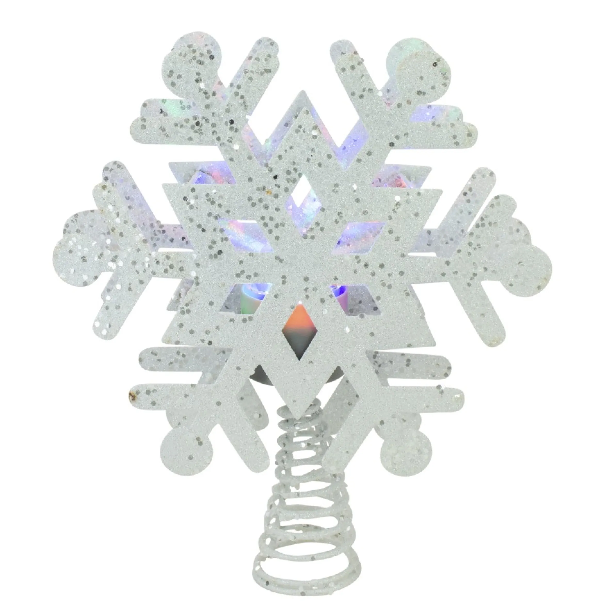 12" Lighted White Snowflake Christmas Tree Topper - Multicolor Lights