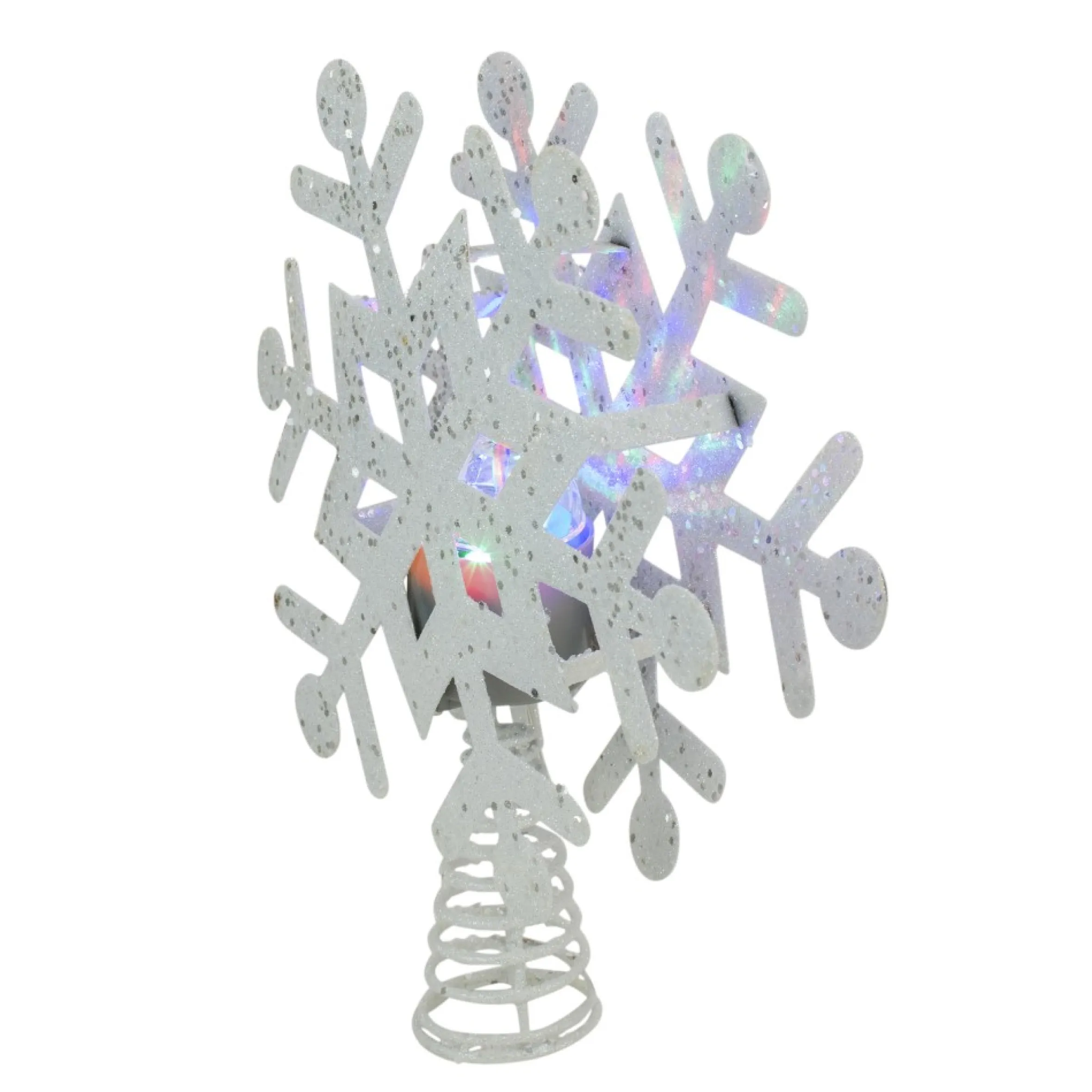 12" Lighted White Snowflake Christmas Tree Topper - Multicolor Lights