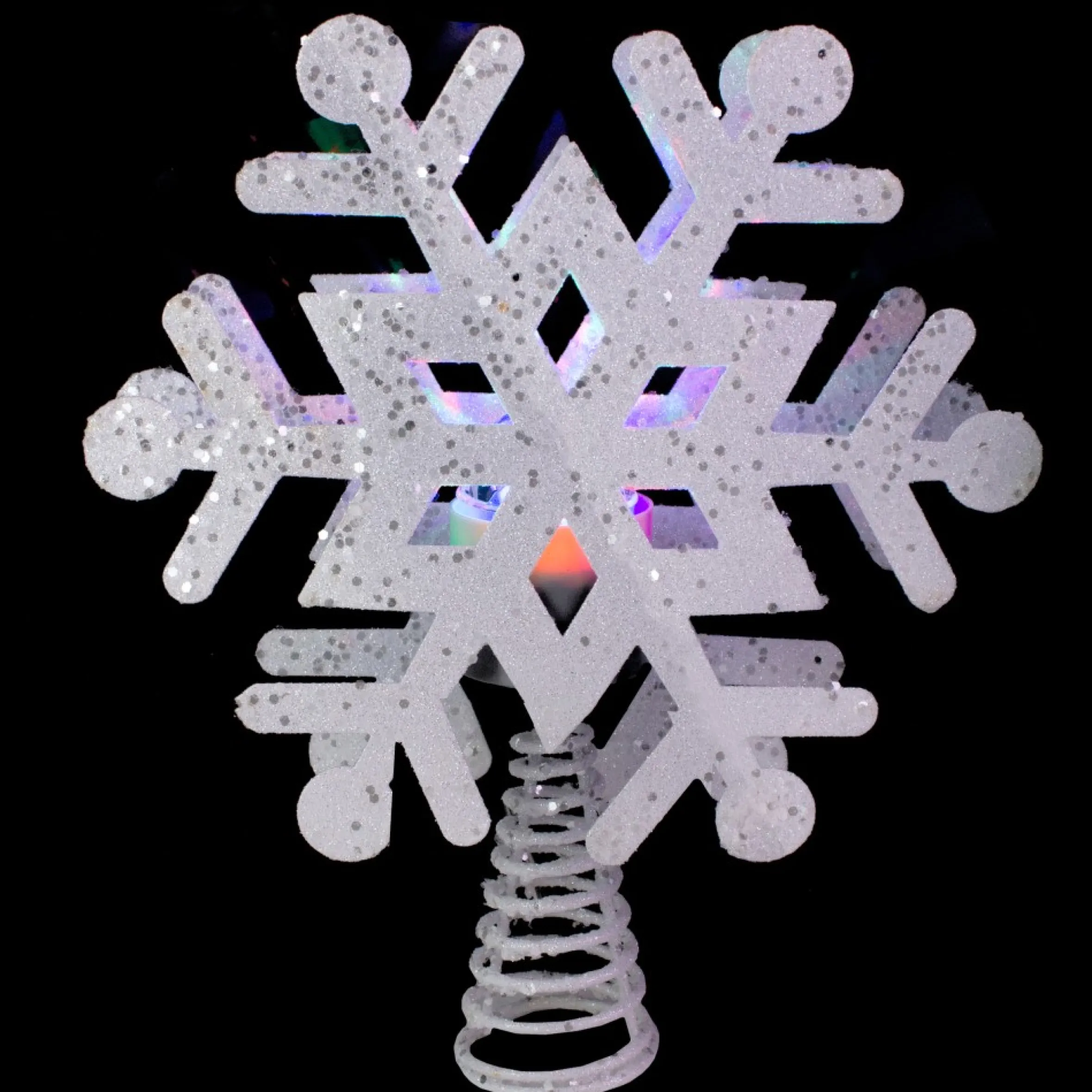 12" Lighted White Snowflake Christmas Tree Topper - Multicolor Lights