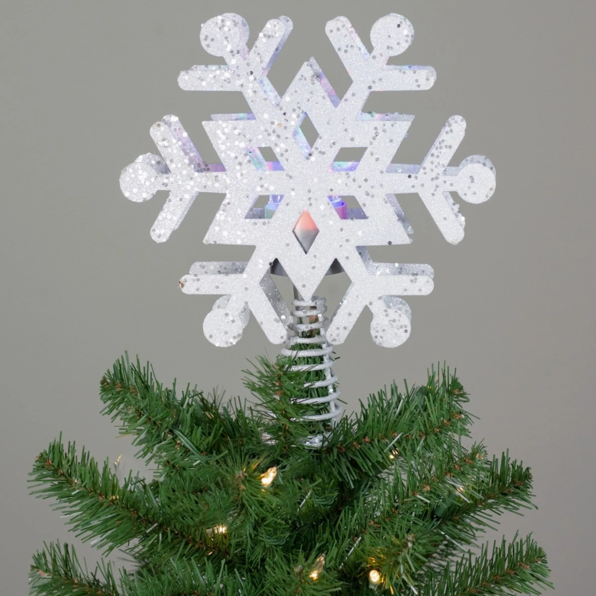 12" Lighted White Snowflake Christmas Tree Topper - Multicolor Lights