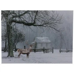 Lighted Winter Cottage Forest Scene Christmas Canvas Wall Art 11.75" X 15.75"