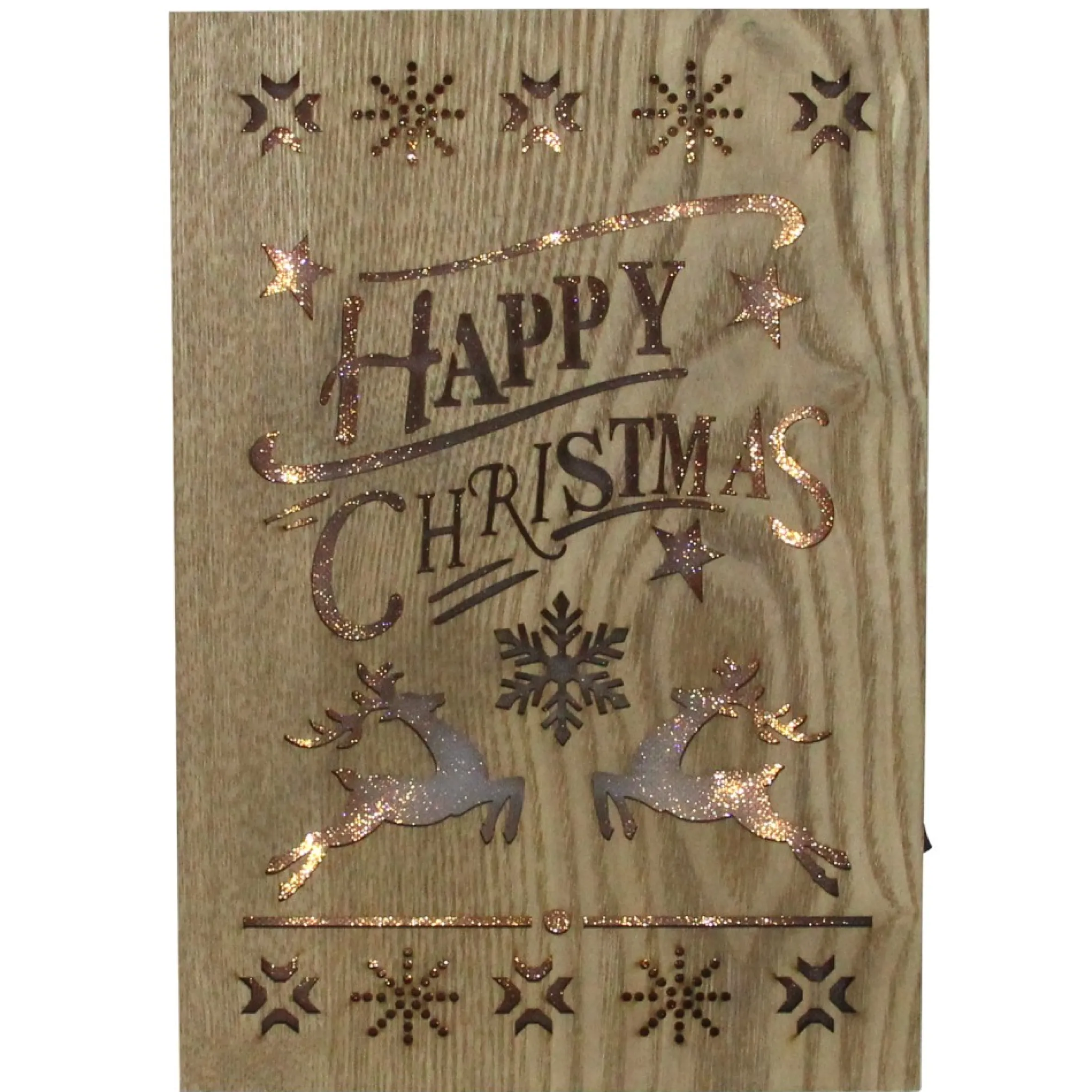 10" Lighted Wooden "Happy Christmas" Christmas Wall Decoration