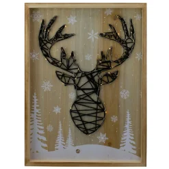 15.75" Lighted Wooden Reindeer String Art Christmas Wall Hanging