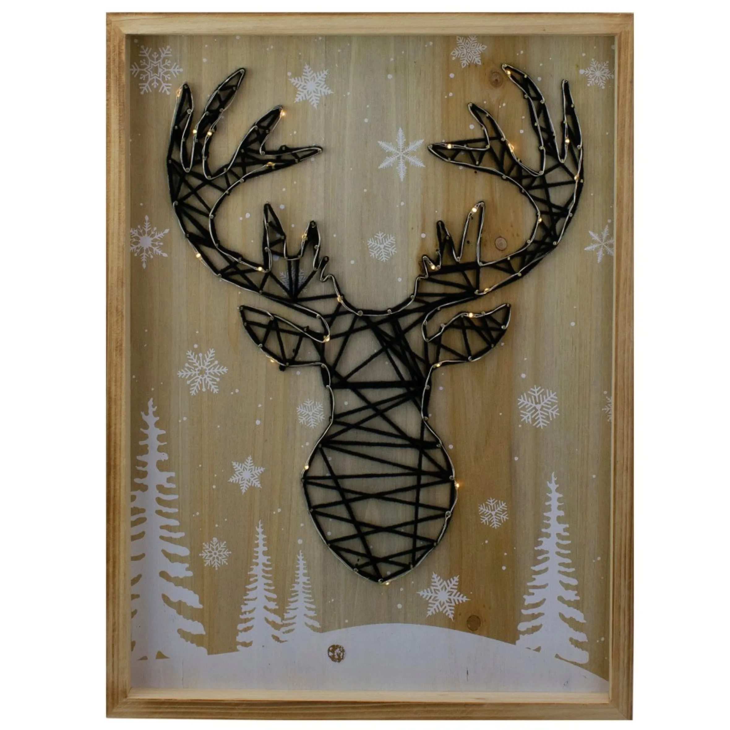 15.75" Lighted Wooden Reindeer String Art Christmas Wall Hanging