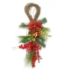 26" Long Needle Pine And Berry Artificial Christmas Teardrop Swag, Unlit