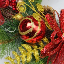 26" Long Needle Pine And Berry Artificial Christmas Teardrop Swag, Unlit