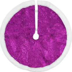 20" Magenta Glittered Mini Christmas Tree Skirt With White Fur Trim