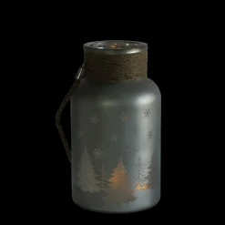 10" Matte Silver Christmas Trees And Snowflakes Pillar Candle Holder With Handle
