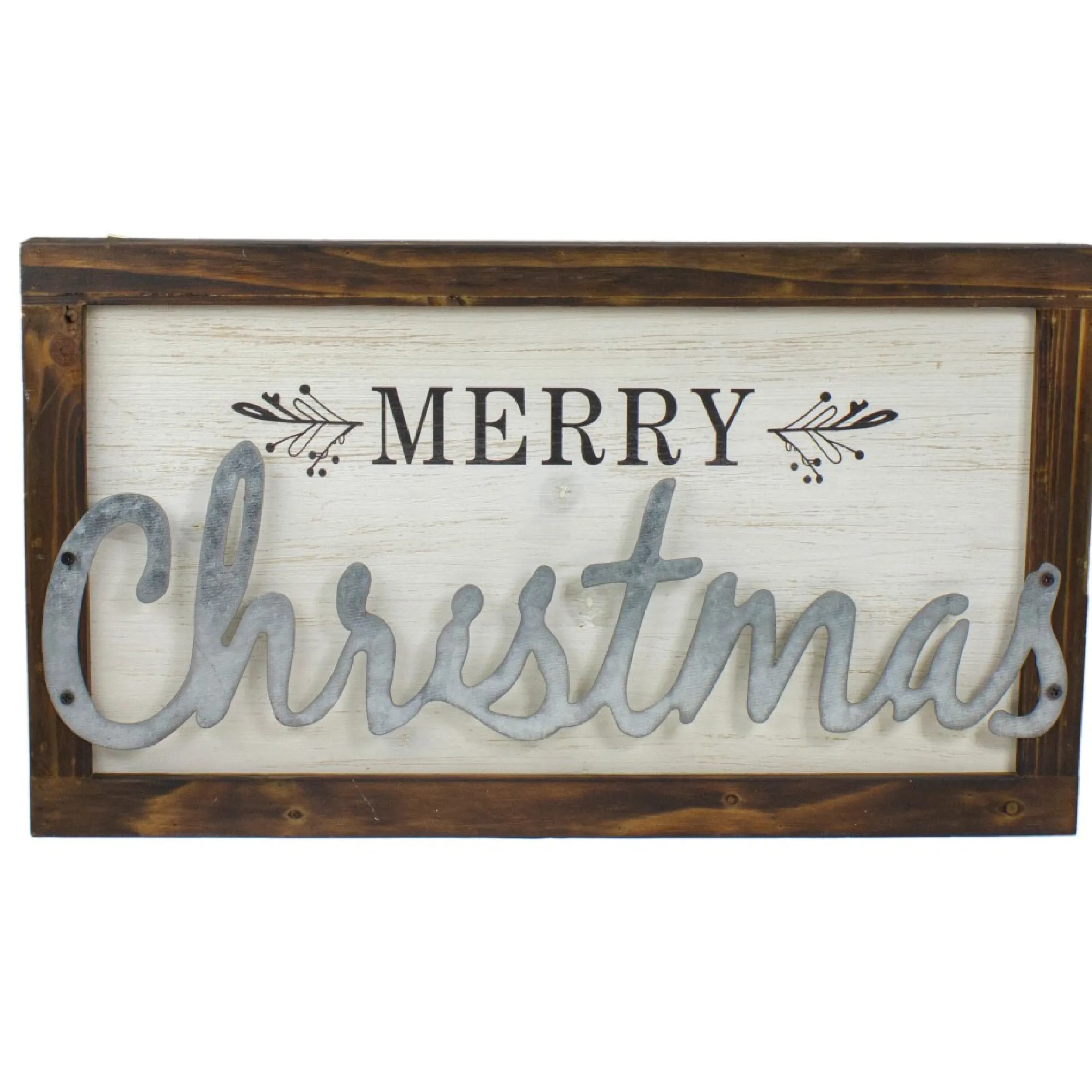 18" Merry Christmas Framed Wood And Metal Wall Decoration