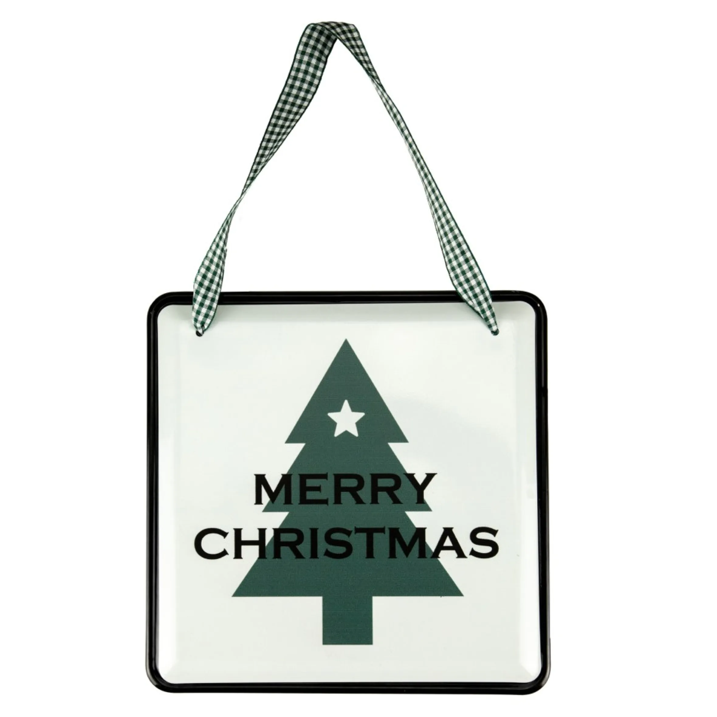 8" Merry Christmas Metal Wall Sign With Green Check Ribbon