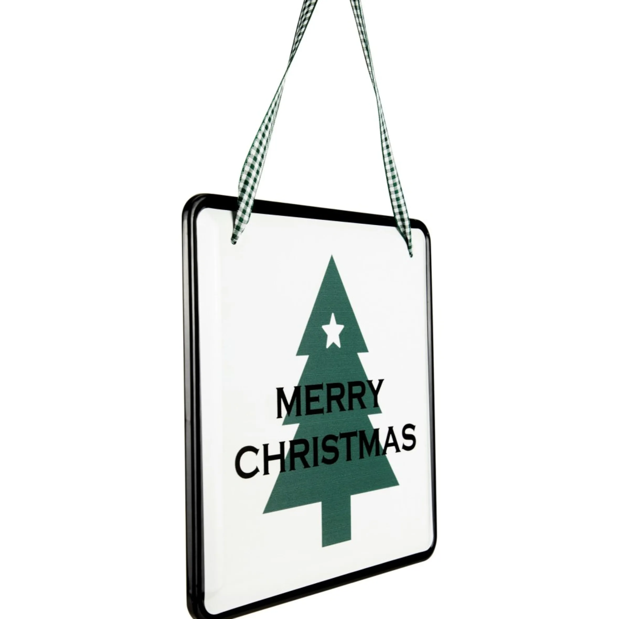 8" Merry Christmas Metal Wall Sign With Green Check Ribbon