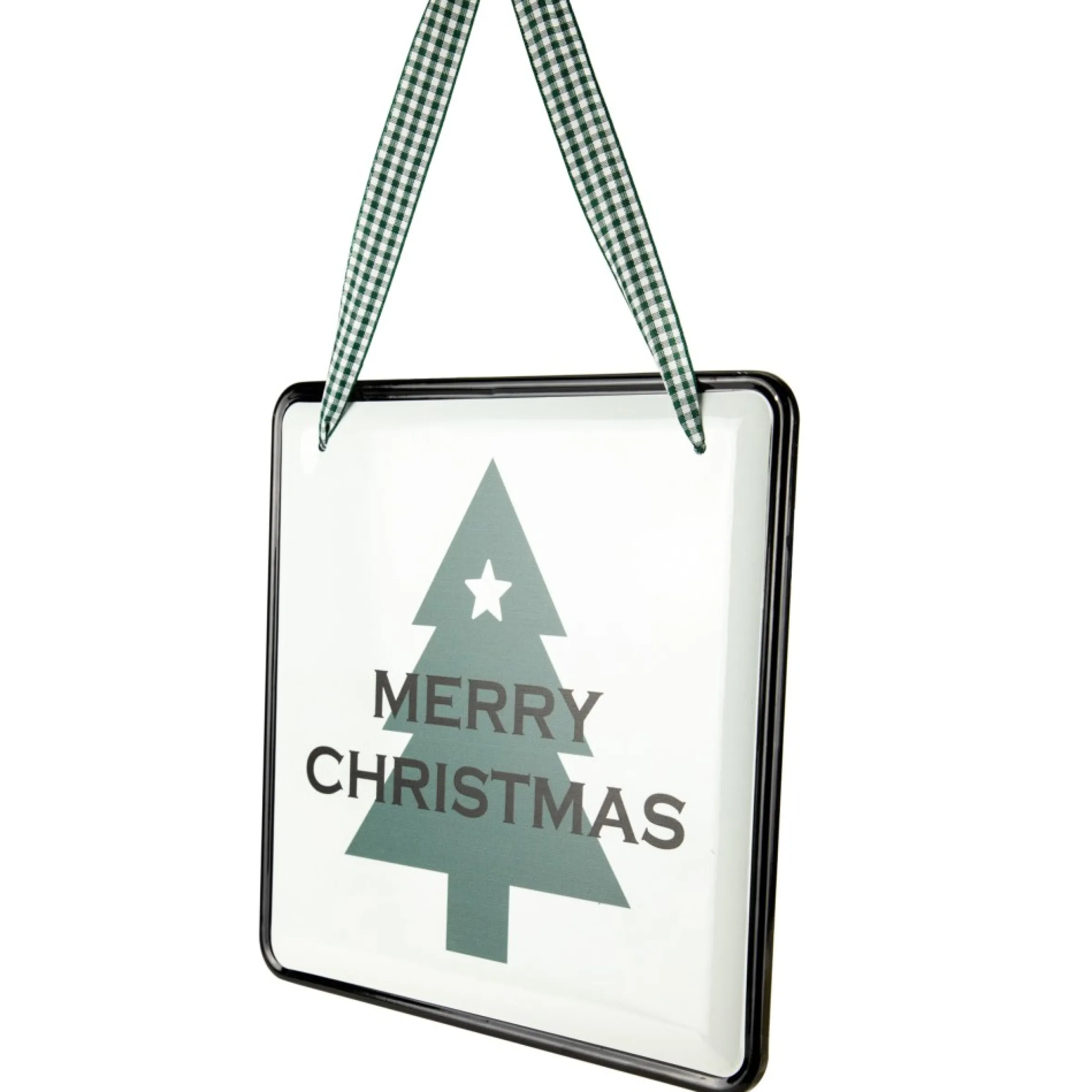 8" Merry Christmas Metal Wall Sign With Green Check Ribbon