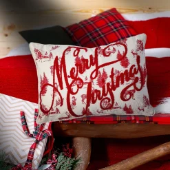 Merry Christmas Red /White Cotton (14" X 20" ) Throw Pillow