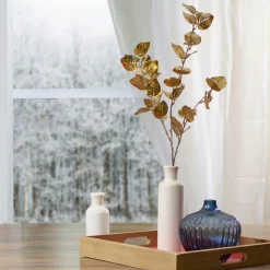 34" Metallic Gold Artificial Eucalyptus Spray