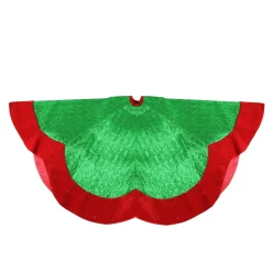 60" Metallic Green And Red Trim Scalloped Edge Christmas Tree Skirt