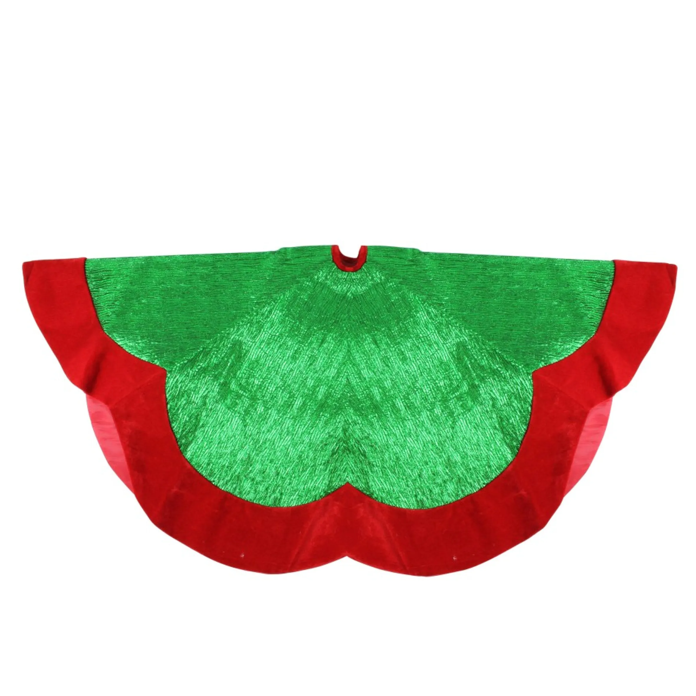 60" Metallic Green And Red Trim Scalloped Edge Christmas Tree Skirt