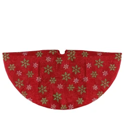 20" Metallic Red With Green And White Snowflakes Mini Christmas Tree Skirt