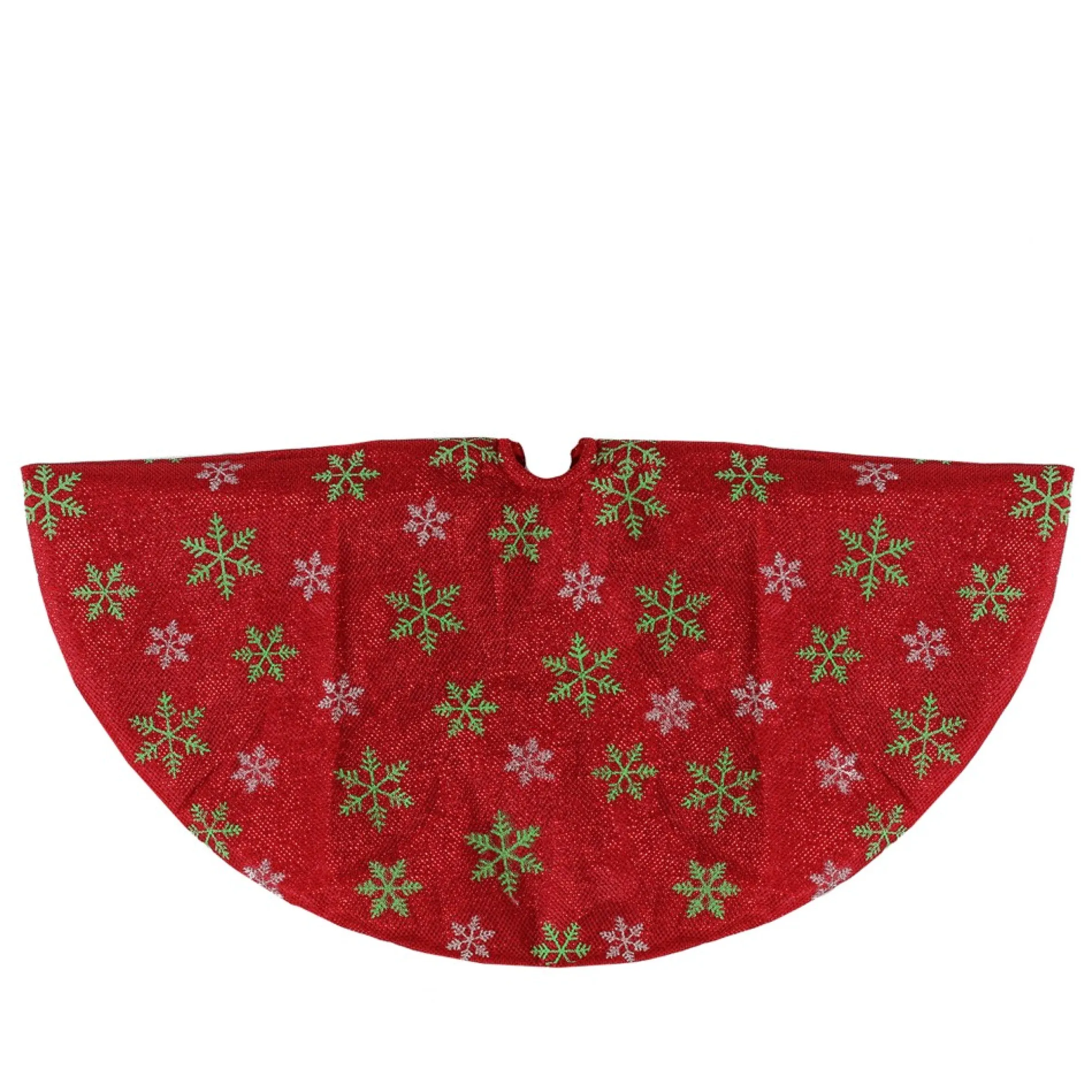 20" Metallic Red With Green And White Snowflakes Mini Christmas Tree Skirt