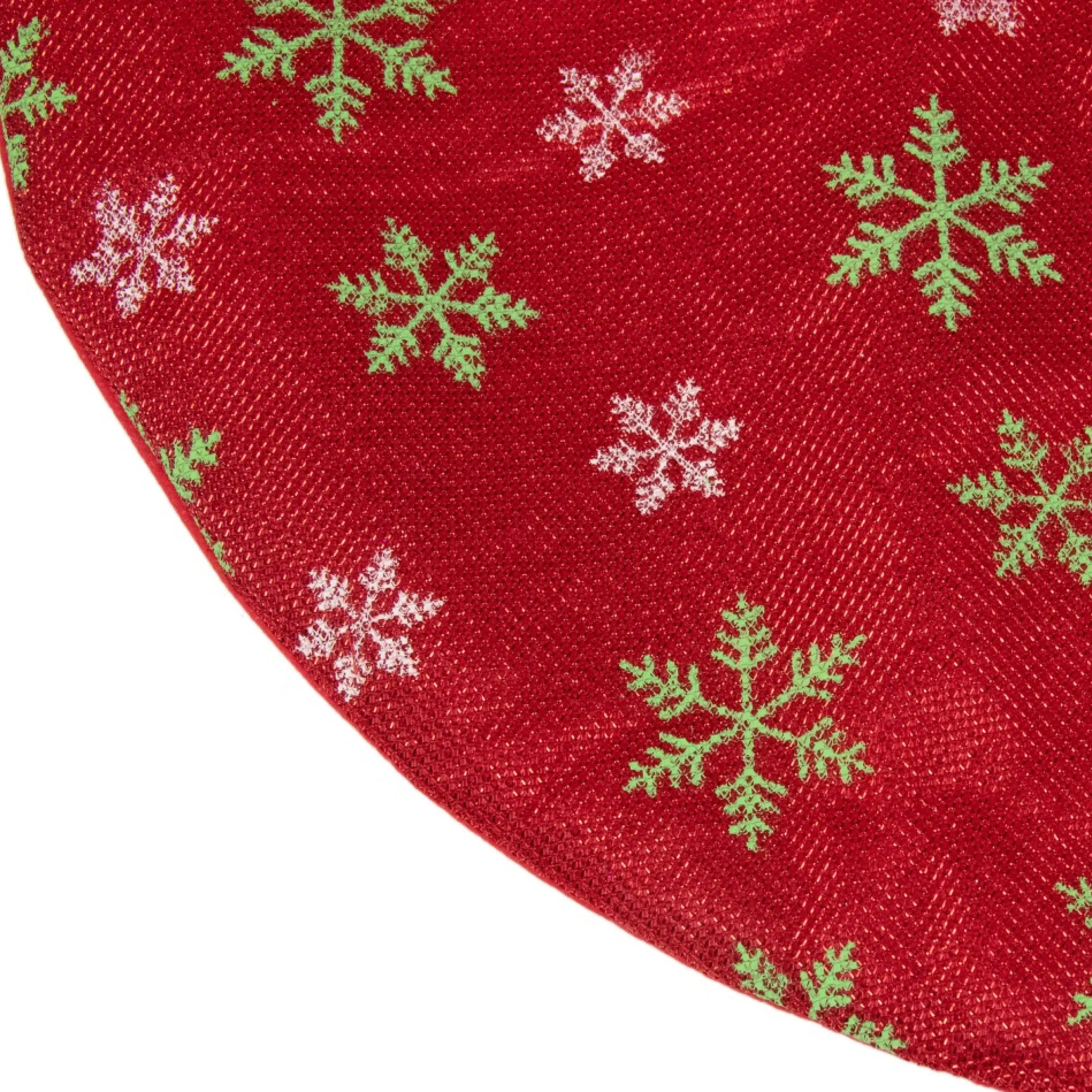 20" Metallic Red With Green And White Snowflakes Mini Christmas Tree Skirt
