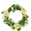 Mini Rose And Foliage Spring Wreath, Yellow 7"