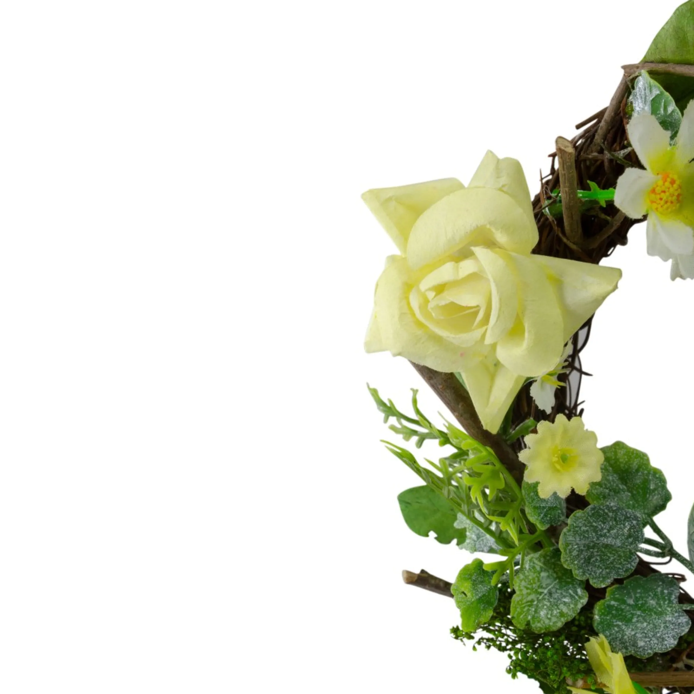 Mini Rose And Foliage Spring Wreath, Yellow 7"