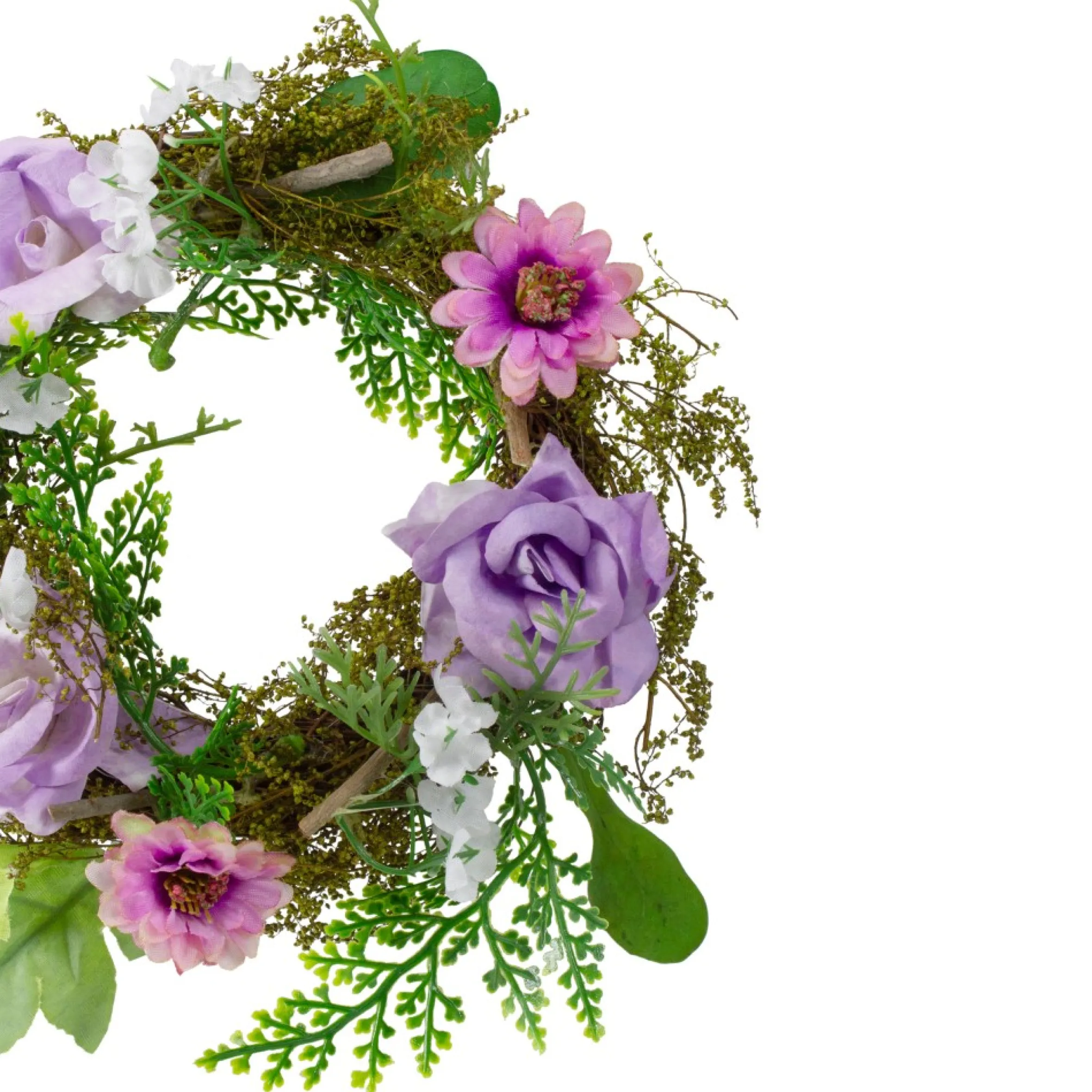 Mini Rose And Foliage Spring Wreath, Pink And Purple 8"