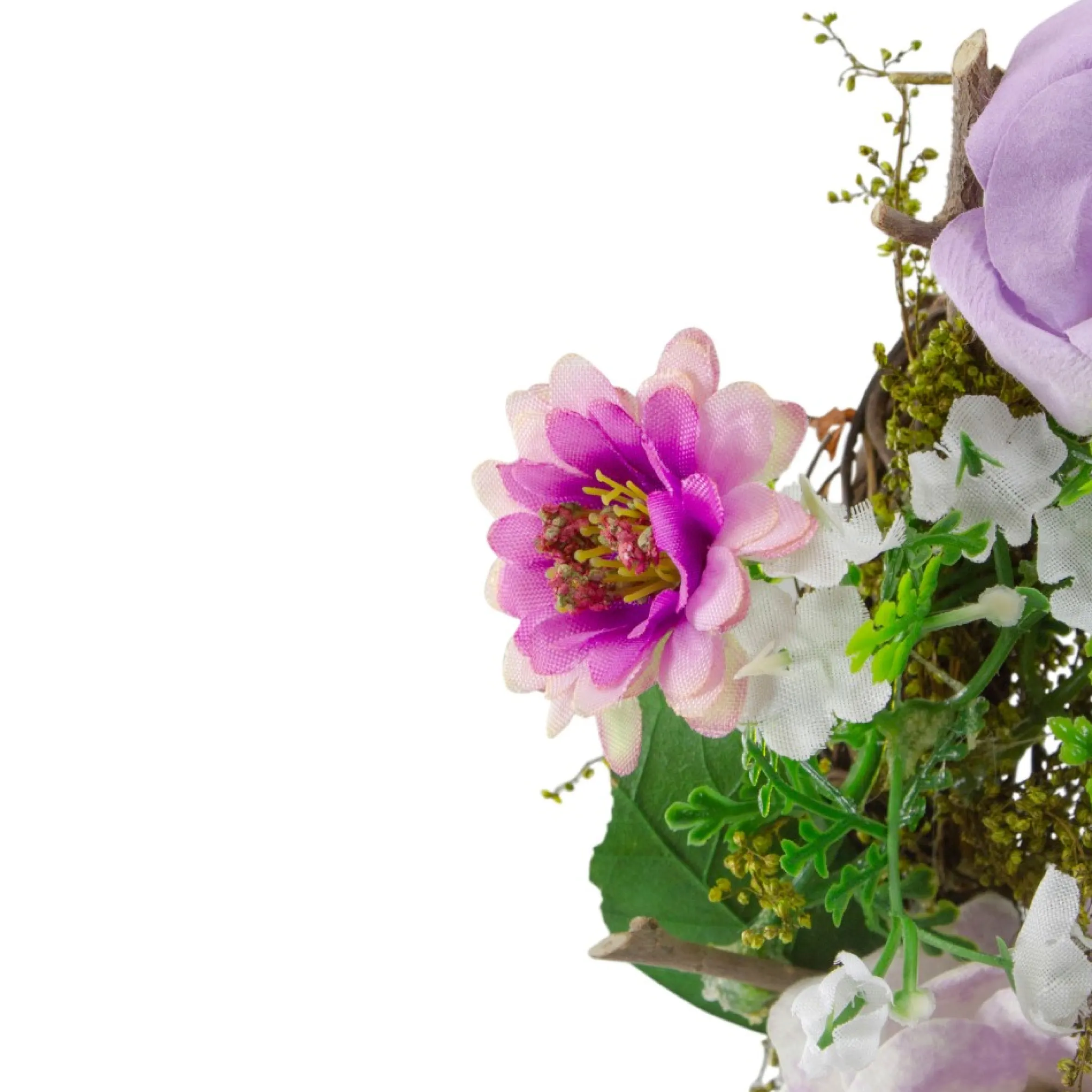 Mini Rose And Foliage Spring Wreath, Pink And Purple 8"