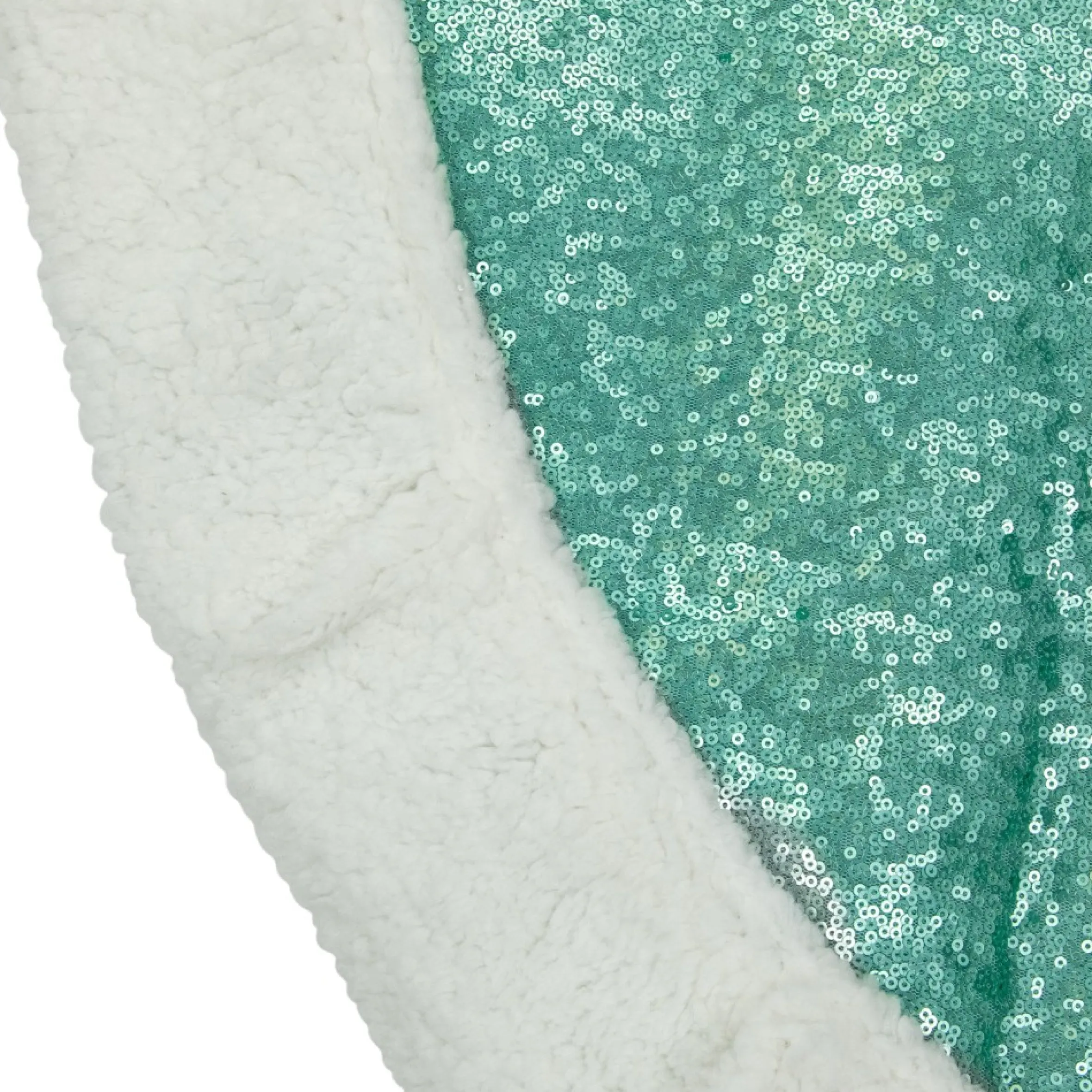 47" Mint Green Sequins Christmas Tree Skirt With White High Pile Fleece Fur Trim